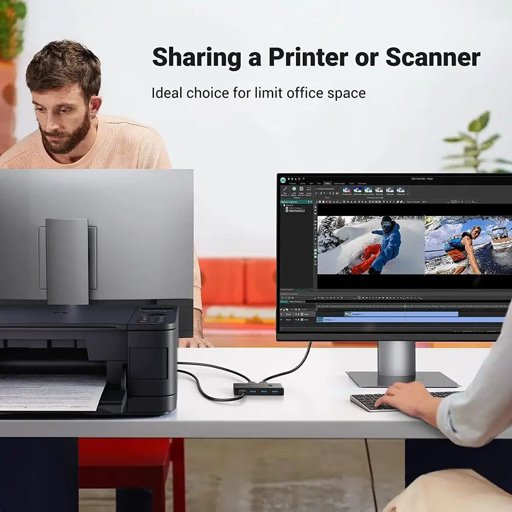 UGREEN 2-in-4 USB 3.0 Sharing Switch Box Selector PC Printer Scanner One-Button Swapping 2 USB-A Cables Included 30768 Ugreen