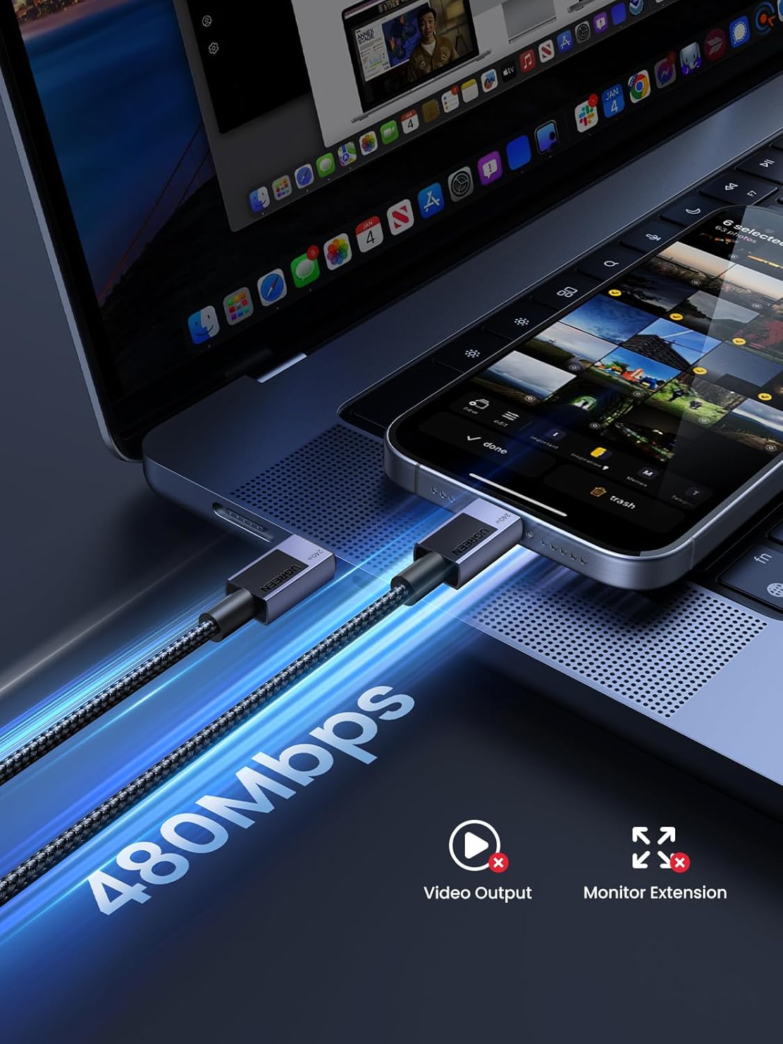 UGREEN USB C Cable 2M 240W Fast Charging Power Delivery 480Mbps iPhone 16 Pro MacBook iPad Dell XPS Galaxy S24 Switch (45068) Ugreen