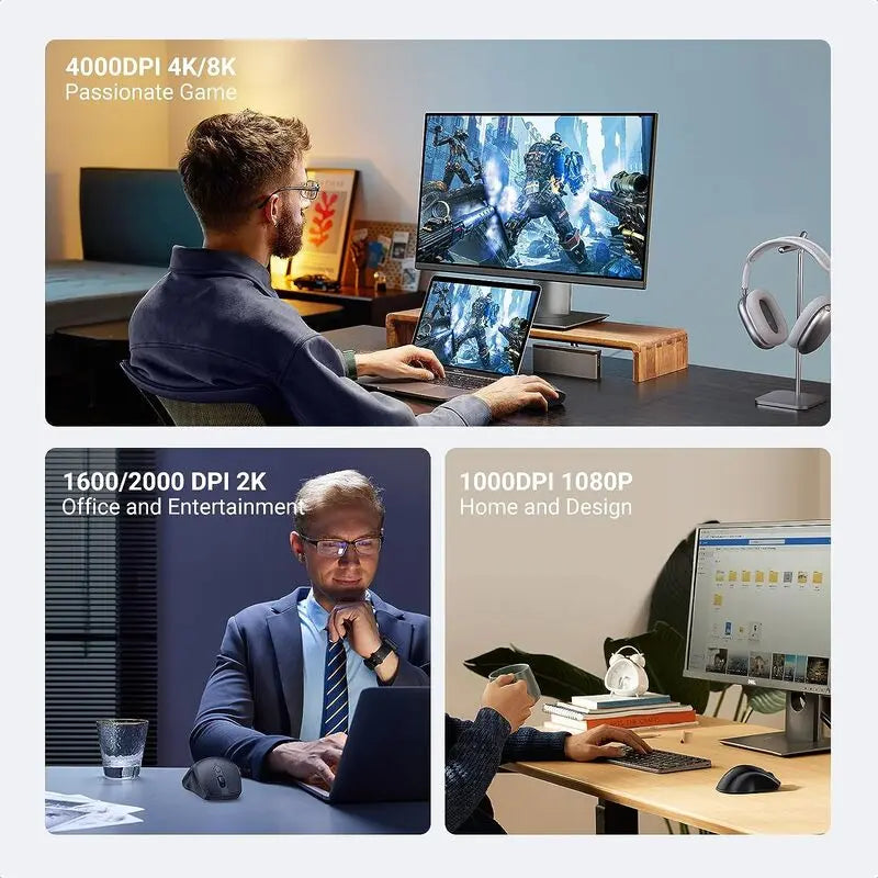 UGREEN Ergonomic Silent 2.4GHz Wireless Bluetooth 5.0 Optical Mouse USB Receiver 4000 DPI Mac PC Laptop Tablet (90395) Ugreen