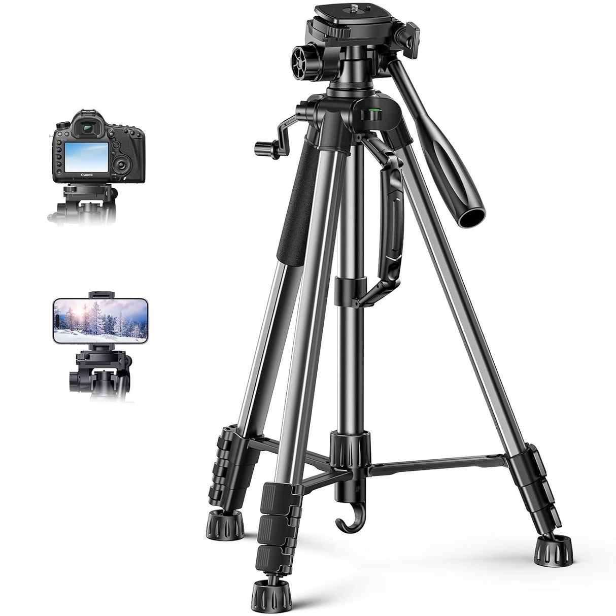UGREEN Camera Tripod Adjustable 53.5-175cm Aluminum Travel Tripod 3-Way Pan Head Phone Holder DSLR iPhone Android 15187 Ugreen