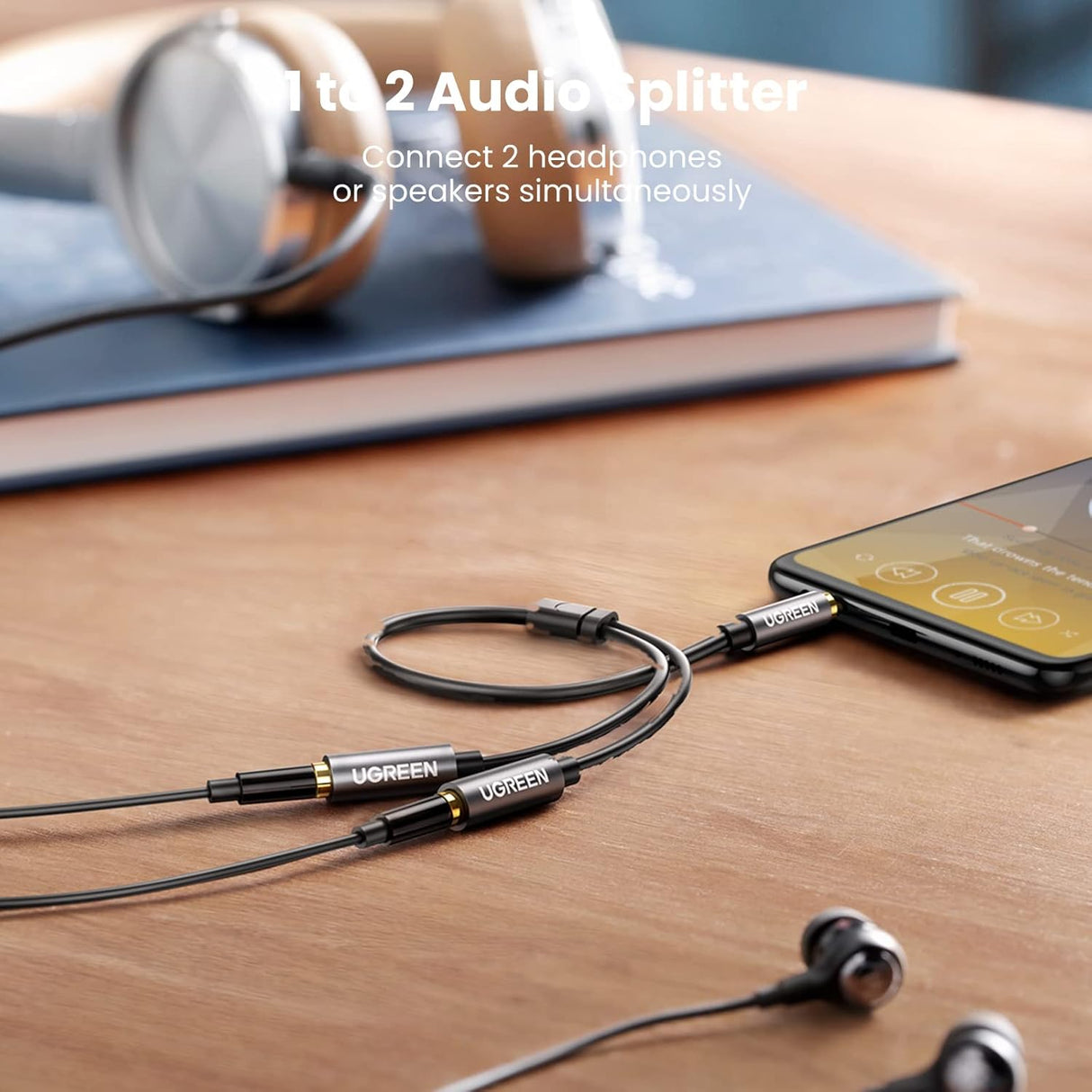 GREEN 20cm 3.5mm Male to Female Dual Headphone Splitter Aux Extension Cable Braided Audio Stereo Jack Share 10532 Ugreen