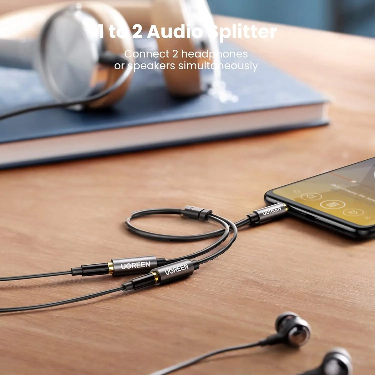 GREEN 20cm 3.5mm Male to Female Dual Headphone Splitter Aux Extension Cable Braided Audio Stereo Jack Share 10532 Ugreen