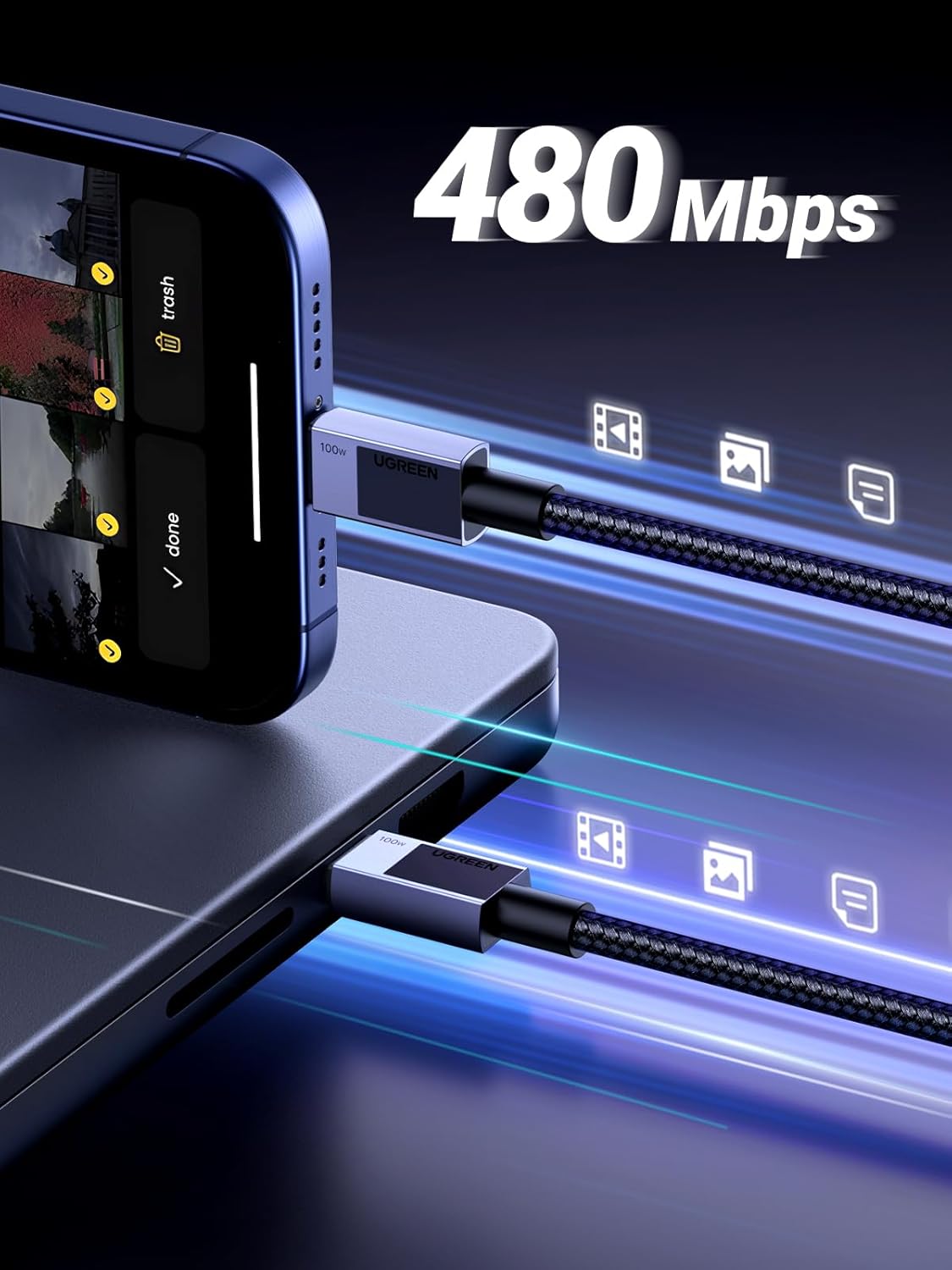 UGREEN USB C to USB C Charger Cable 2M 100W Fast Charge Phone Laptop MacBook Pro Air iPad iPhone 16 Pro Galaxy S24 (45064) Ugreen