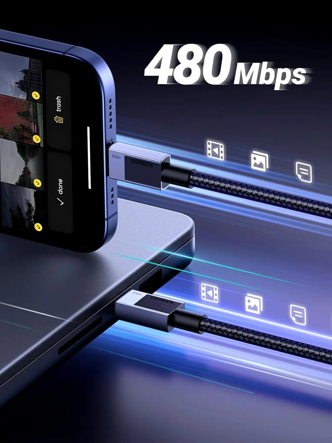 UGREEN USB C to USB C Charger Cable 2M 100W Fast Charge Phone Laptop MacBook Pro Air iPad iPhone 16 Pro Galaxy S24 (45064) Ugreen