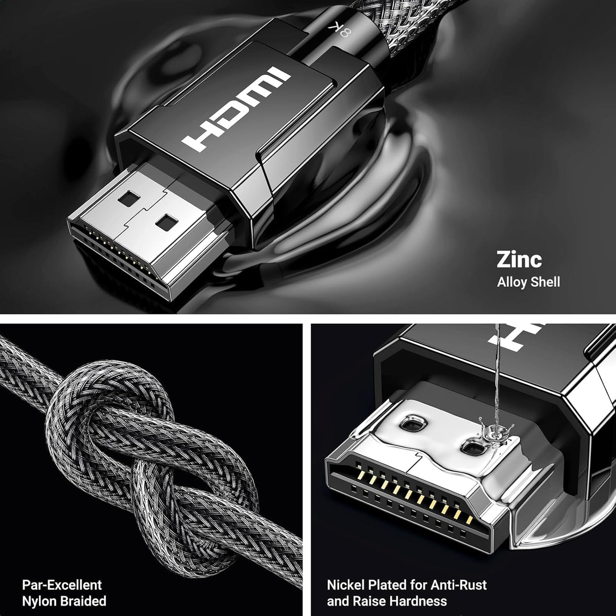UGREEN HDMI 2.1 Cable 2M 8K@60Hz 4K@120Hz Ultra HD Braided Dynamic HDR eARC Dolby Vision PS5 Xbox Series X TV Monitor (70321) Ugreen