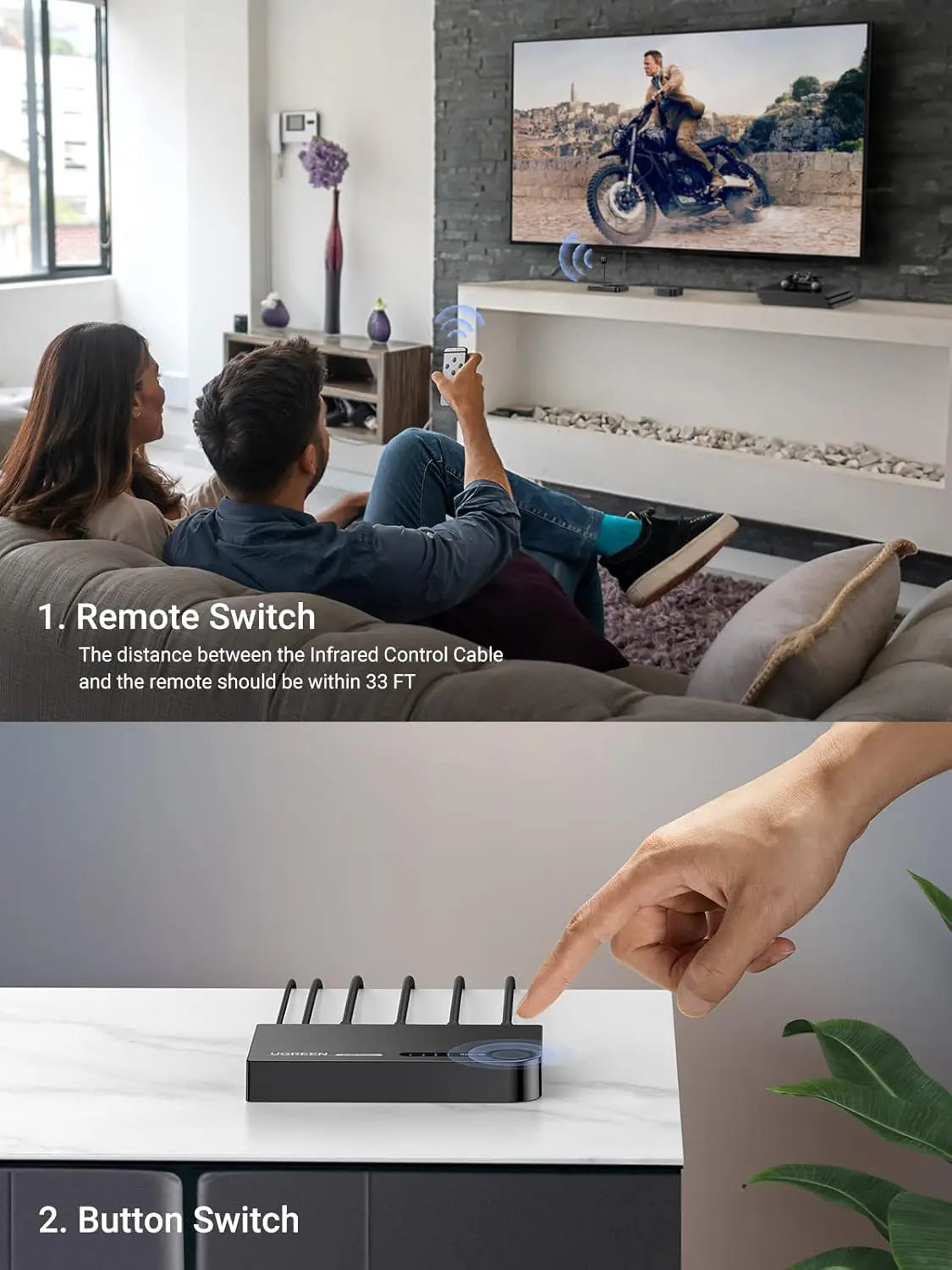 UGREEN 3x1 HDMI Switch 3 In 1 Out IR Wireless Remote 1080P 3D HDMI Switcher Laptop PS3 Xbox360 HD-DVD Gaming Console Switch 40234 Ugreen