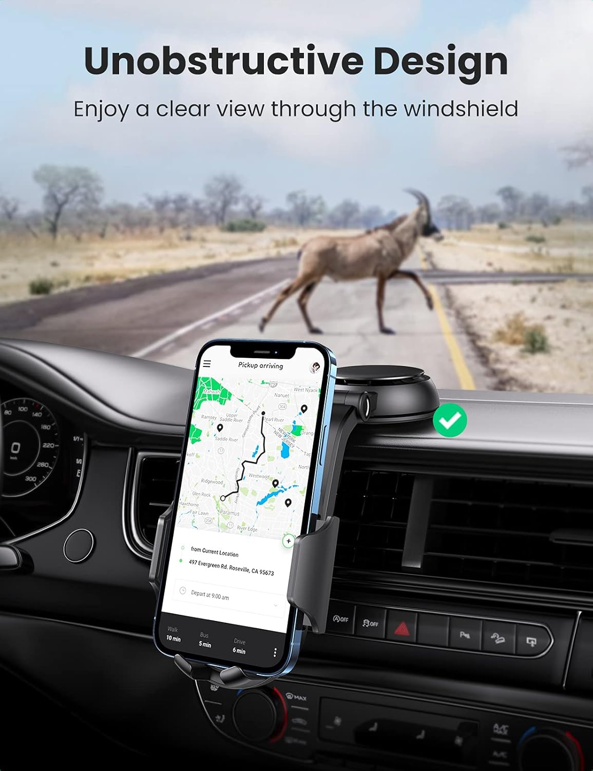 UGREEN Waterfall-Shaped Suction Cup Car Phone Mount Dashboard Cell Phone Holder Compatible with iPhone 12 11 Pro XR X XS Max 8 7 6 Plus 6S, Samsung Galaxy S20 S10 S9 S8 Plus Note 10 9 8(20473)