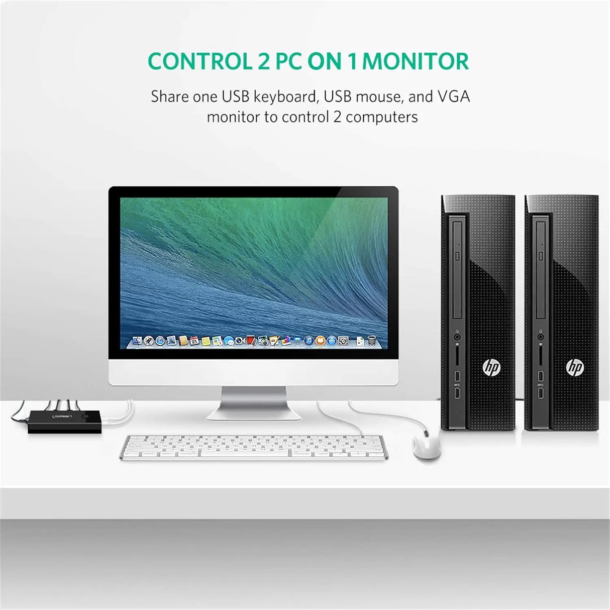 UGREEN 2-Port USB VGA KVM Switch Box 2 In 1 Out Video Sharing Adapter USB Interface Keyboard Mouse Monitor Control Black 30357 Ugreen