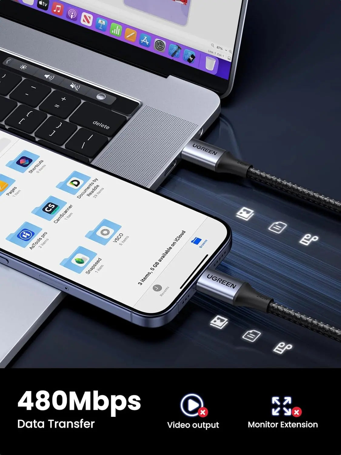 UGREEN USB C to USB C Cable 2M 240W PD 3.1 Fast Charging,480Mbps Data Transfer (90440) Ugreen