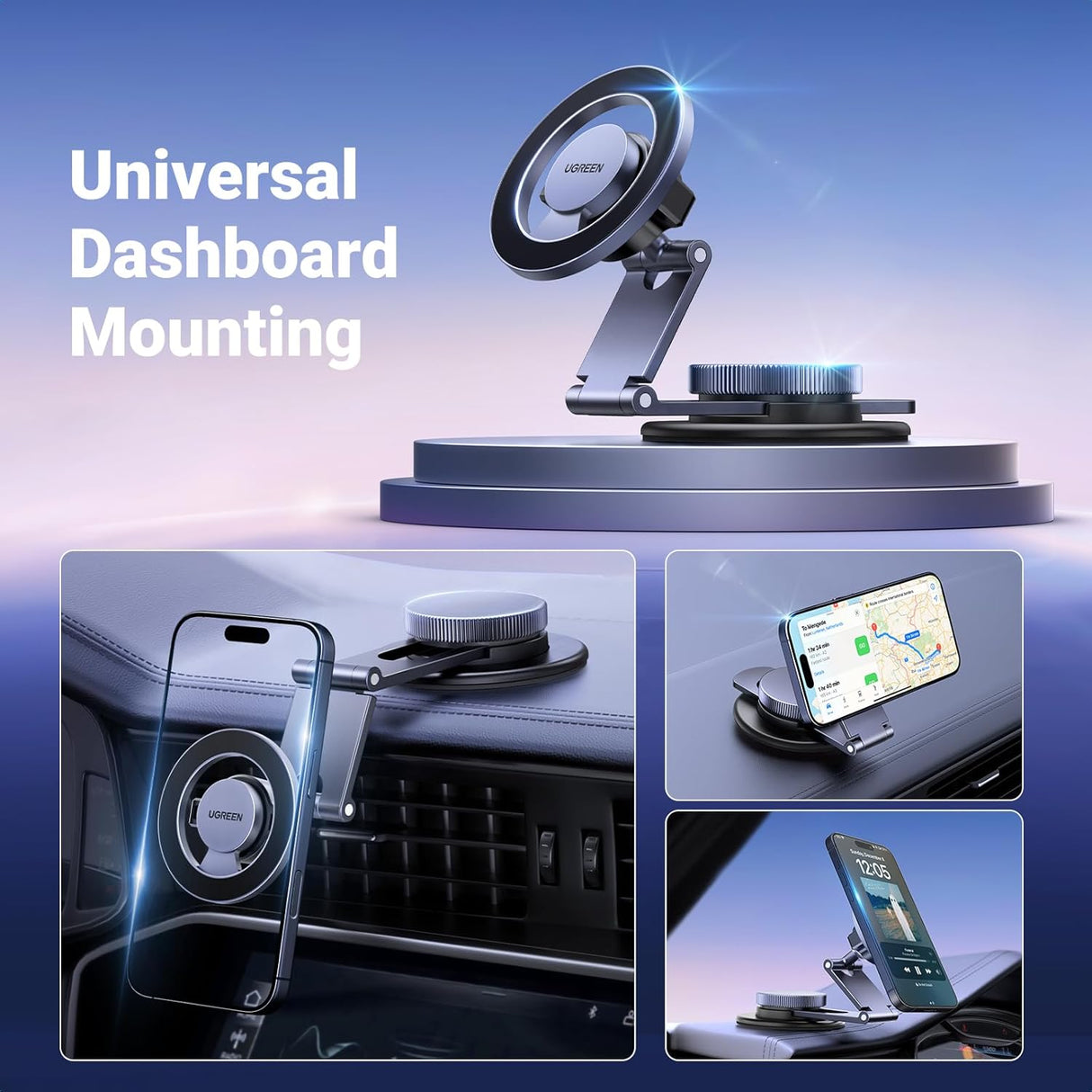 UGREEN for MagSafe Car Mount 360° Rotation, 2025 Upgraded Flexible Arm, Magnetic Phone Holder for Dashboard, Windscreen, Compatible with iPhone 16 Pro Max, and MagSafe Case(45577)