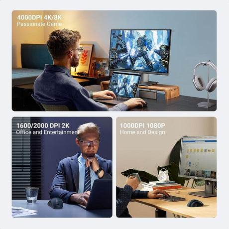 UGREEN Ergonomic 5 Button Silent 2.4G Wireless Bluetooth 5.0 Optical Mouse USB Receiver 4000 DPI MacBook PC Blue (15807) Ugreen