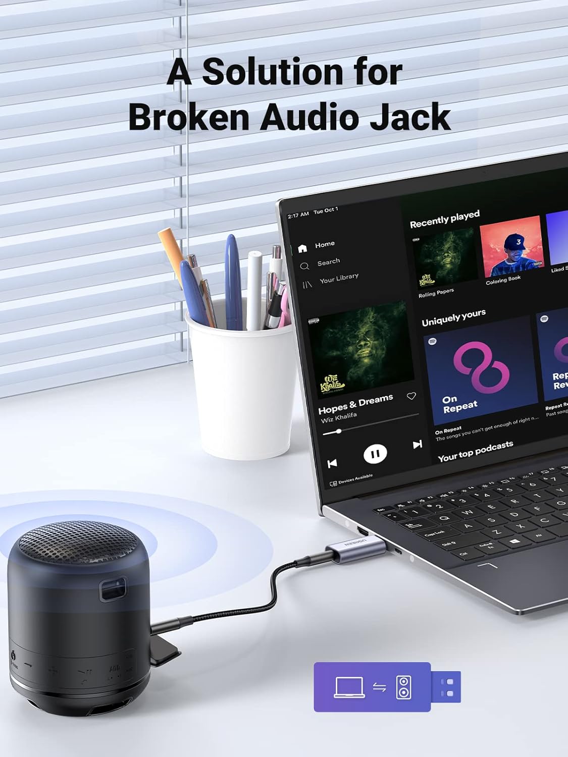 UGREEN 2-in-1 USB External Sound Card Audio Adapter USB to 3.5mm Headphone Mic Jack Converter PC Laptop PS5 PS4 Mac (80864) Ugreen