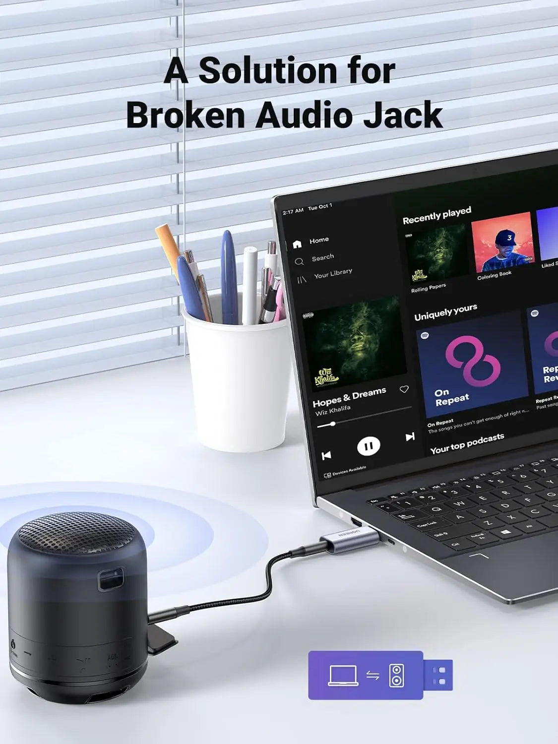 UGREEN 2-in-1 USB External Sound Card Audio Adapter USB to 3.5mm Headphone Mic Jack Converter PC Laptop PS5 PS4 Mac (80864) Ugreen