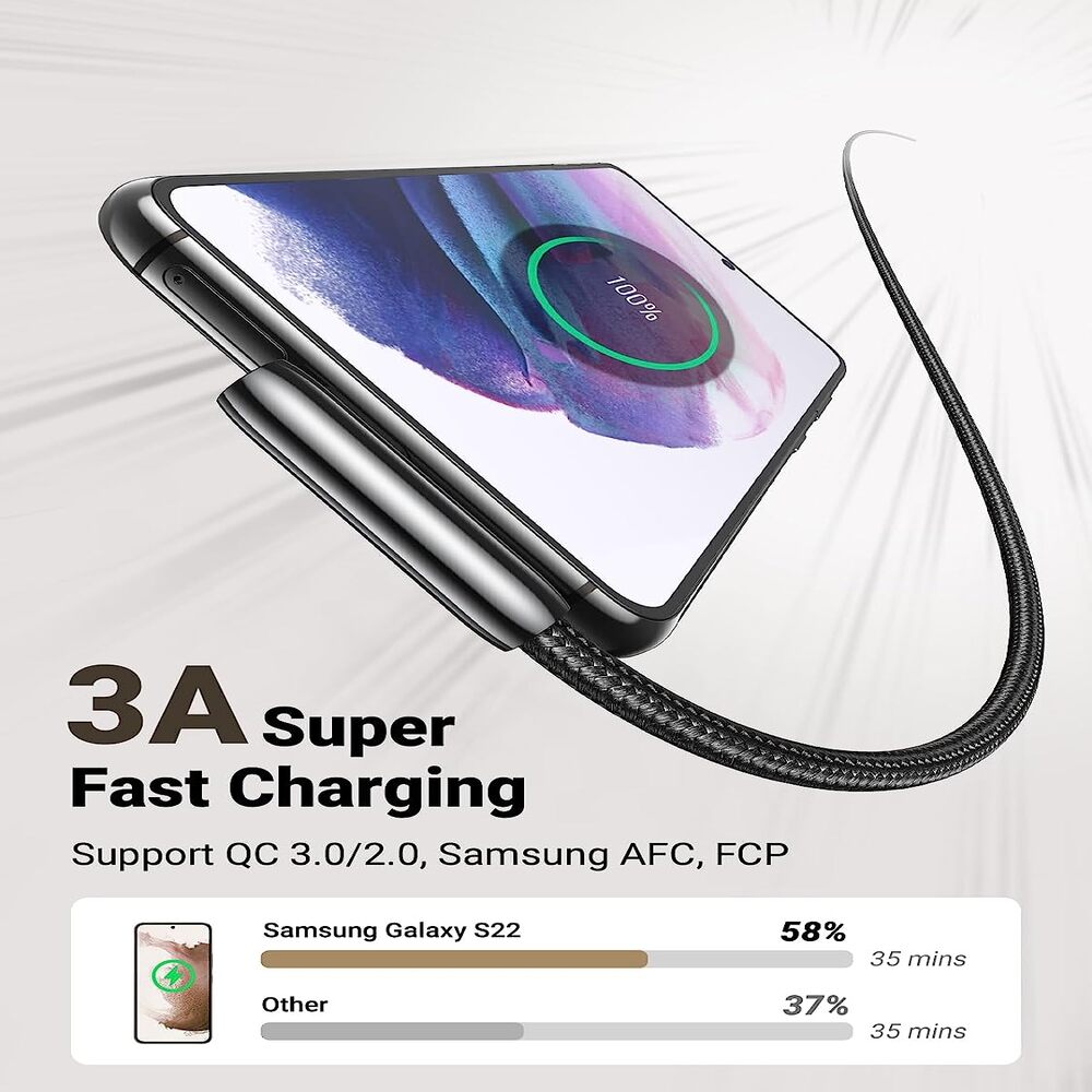 UGREEN USB A 2.0 to USB C Cable 1M Right Angle 90 Degree Braided Zinc Alloy Samsung Galaxy S10 S9 Note 9 Switch (70413) Ugreen