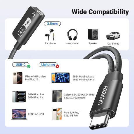 UGREEN Magnetic USB C to 3.5mm Audio Adapter Charger 2-in-1 Hi-Res 32bit/384kHz PD 60W iPhone 16 Pro Galaxy S24 (25837) Ugreen