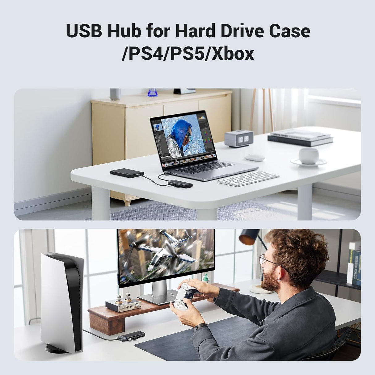 UGREEN 4-Port USB 3.2 HUB 5Gbps Data Transmission with LED Indicator USB C Power Supply for PC, Laptop, Flash Drive, Mobile HDD, Windows (15548)