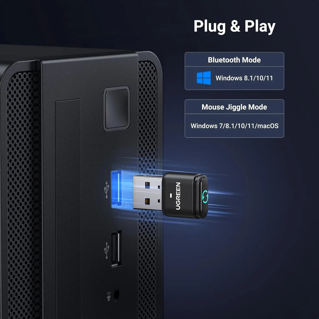 UGREEN Bluetooth 5.4 Adapter Mouse Jiggler USB Dongle Computer Laptop Mouse Mover Switch Button 2 Jiggle Mode Plug Play (35994) Ugreen