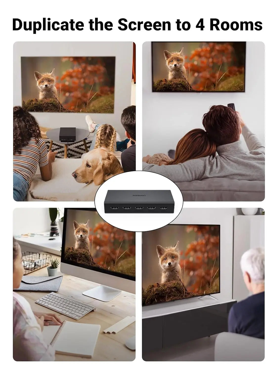 UGREEN 1x4 HDMI Splitter 4K 60Hz 1 In 4 Out HDMI 2.0 Splitter with Power Adapter TV Monitor Projector UHD 50708EU Ugreen