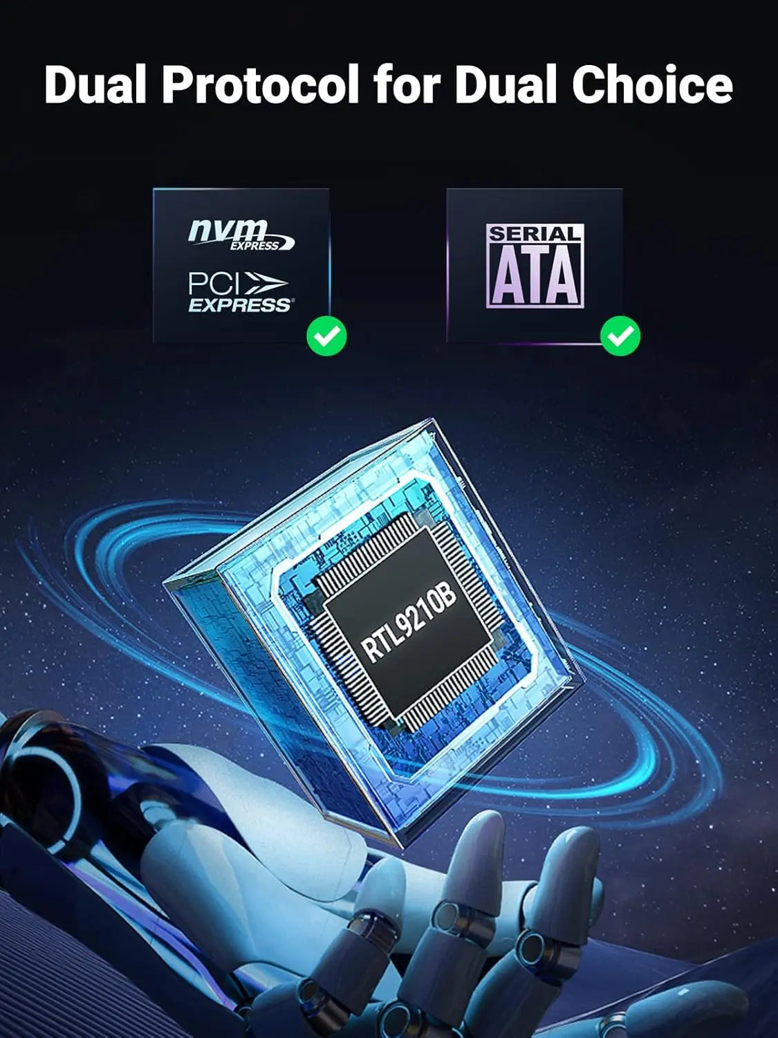 UGREEN M.2 NVMe SATA SSD Enclosure USB-C 3.2 Gen2 10Gbps Thunderbolt 3 Tool-Free External Case 2280 2260 2242 2230 (90264)