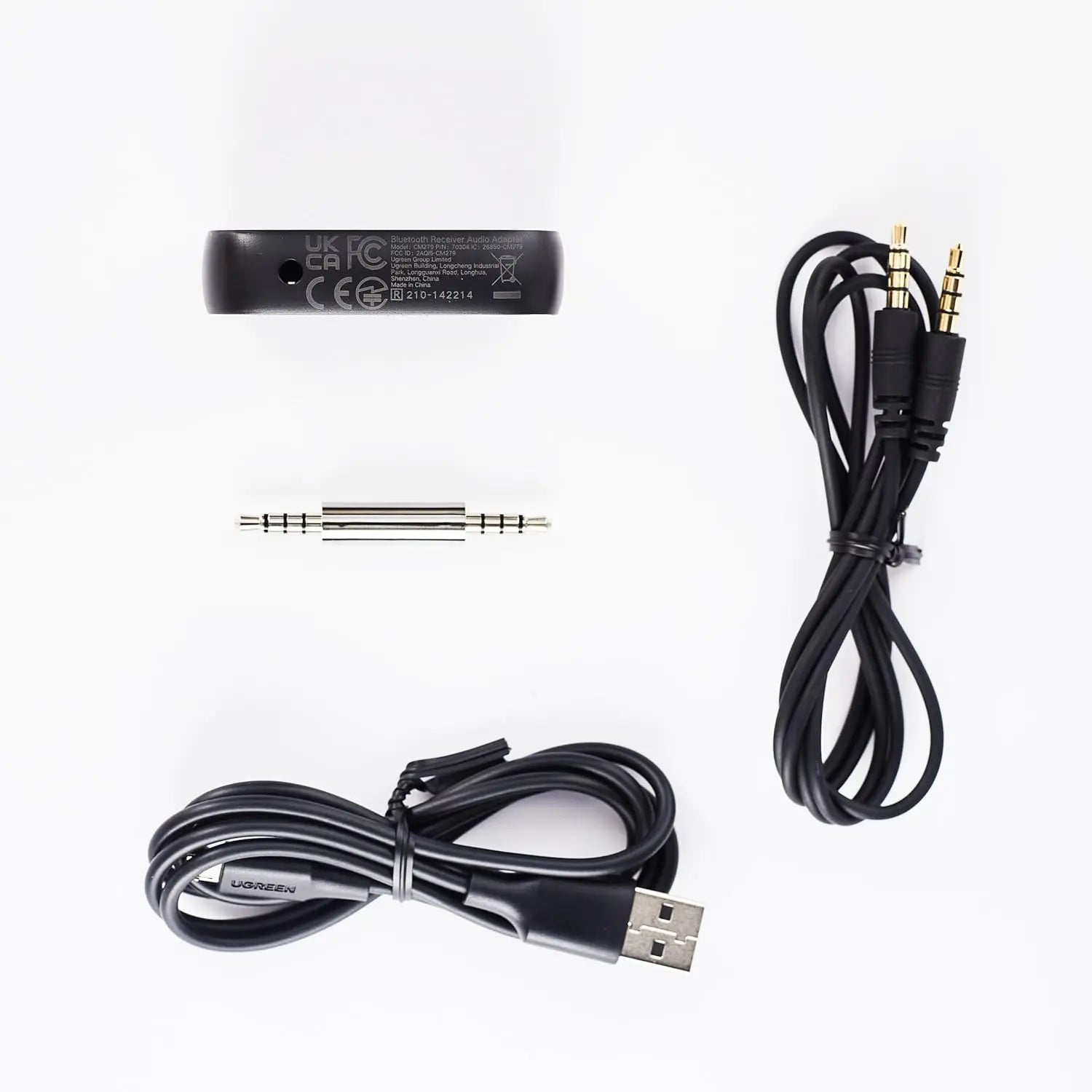 UGREEN Bluetooth Receiver 5.0 Car Adapter Portable Wireless Audio 3.5mm AUX Music Streaming Speaker Hands-Free Mic (70304)