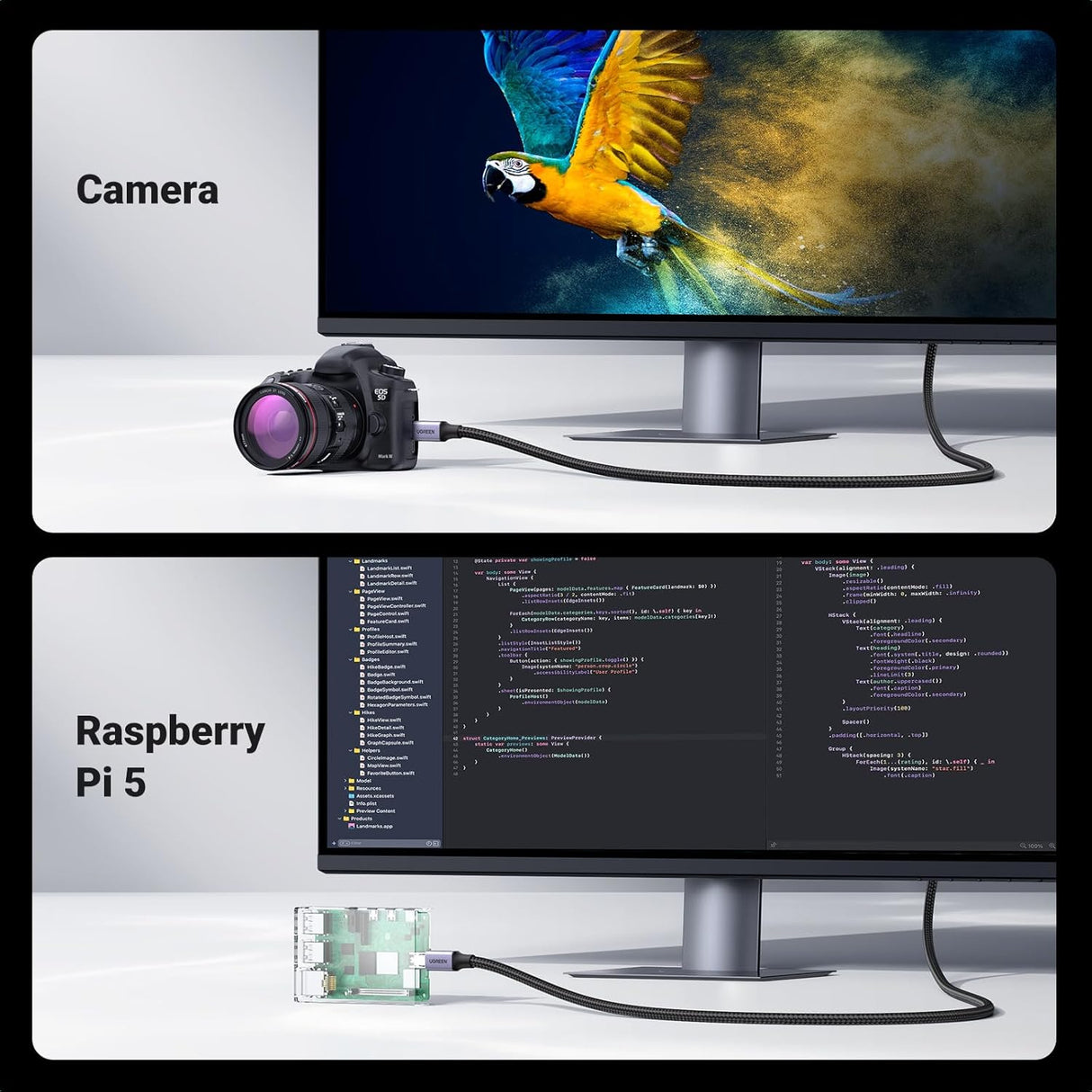 UGREEN Micro HDMI to HDMI Cable 1M 8K 60Hz 4K 120Hz Ultra HD Dynamic HDR eARC Dolby Vision Camera Raspberry Pi (15516) Ugreen