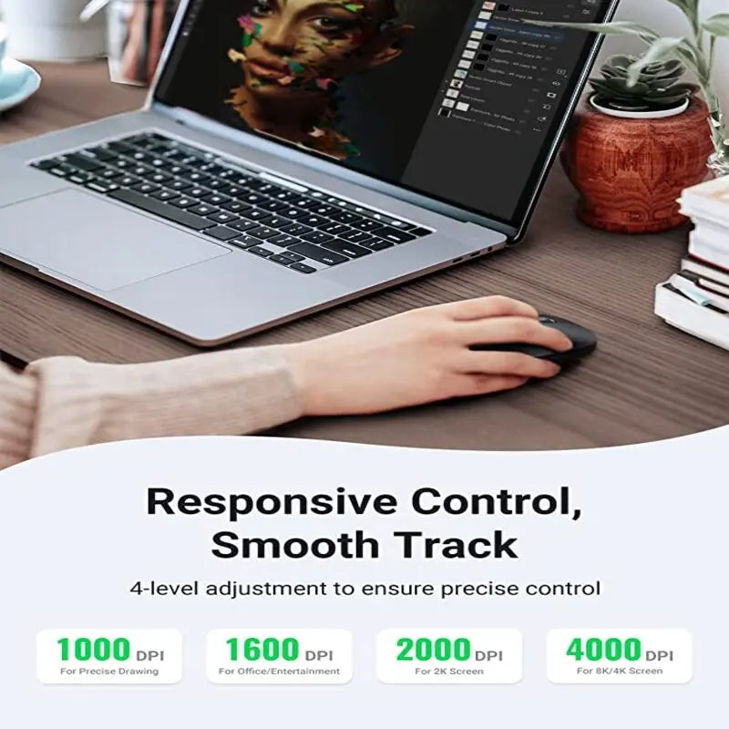 UGREEN 2.4G Silent Wireless Bluetooth 5.0 Optical Mouse USB Receiver 4000 DPI PC Laptop Chromebook MacBook Starry (90531) Ugreen