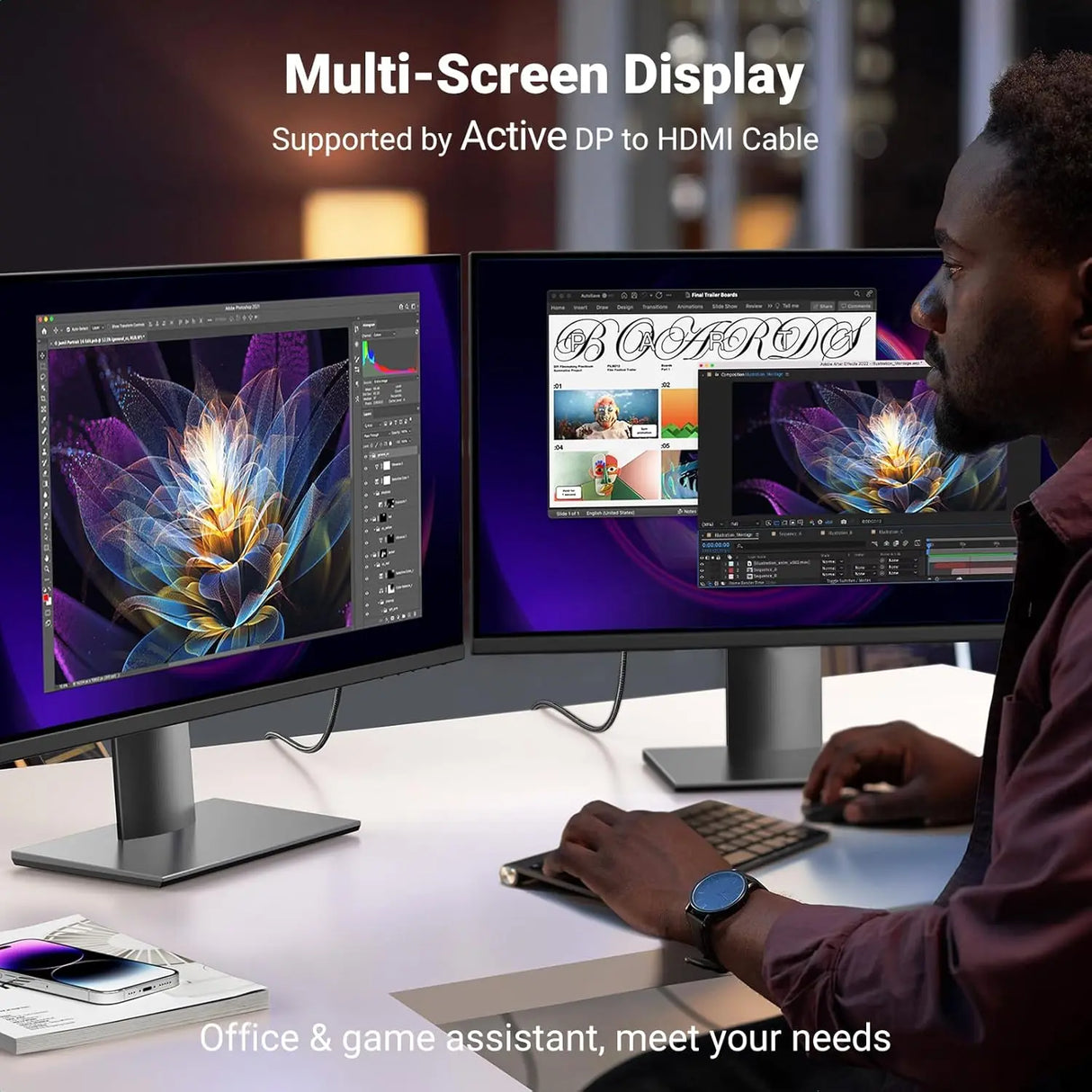 UGREEN 1M 4K 60Hz Active DisplayPort to HDMI Cable 2K@144Hz 1080P@240Hz Aluminum Braided Monitor Projector Dell HP 15773 Ugreen