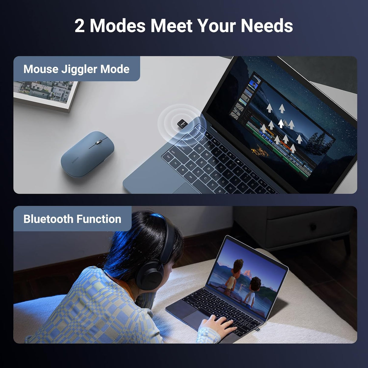 UGREEN Bluetooth 5.4 Adapter Mouse Jiggler USB Dongle Computer Laptop Mouse Mover Switch Button 2 Jiggle Mode Plug Play (35994) Ugreen