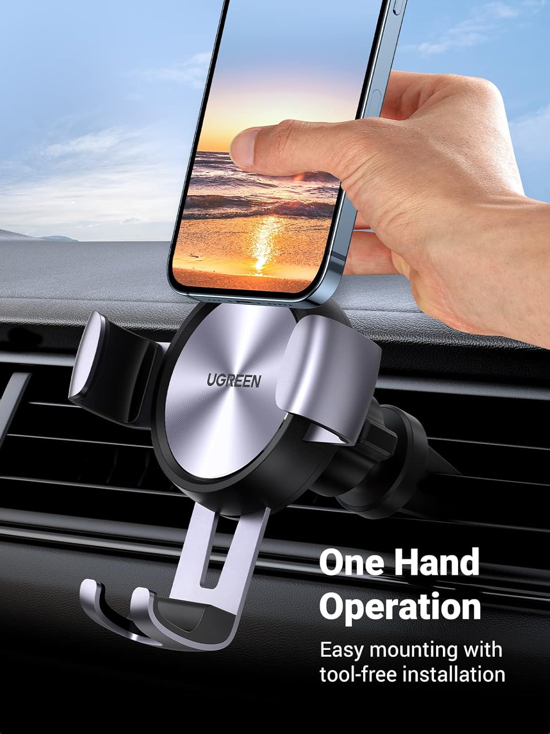 UGREEN Gravity Air Vent Auto Lock Car Phone Holder, Mobile Stand Adjustable Mount Super Stable Cradle Compatible with iPhone 13 Pro Max 12 11 XS XR 8 SE 3 Galaxy S21 FE S10 S9 A71 Huawei P40 Redmi 10(50564)
