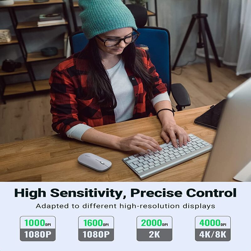 UGREEN 2.4G Silent Wireless Optical Mouse USB Receiver 4000 DPI PC Laptop Computer Chromebook MacBook Grey Ergonomic (90373) Ugreen