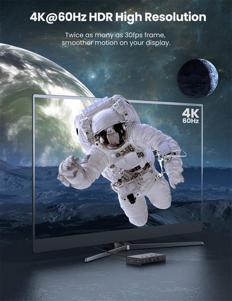 UGREEN 4x1 HDMI KVM Switch Box 4 In 1 Out HDMI 2.0 USB Keyboard Mouse Control 4K@60Hz UHD Full HD 1080P Computer Black 70439 Ugreen