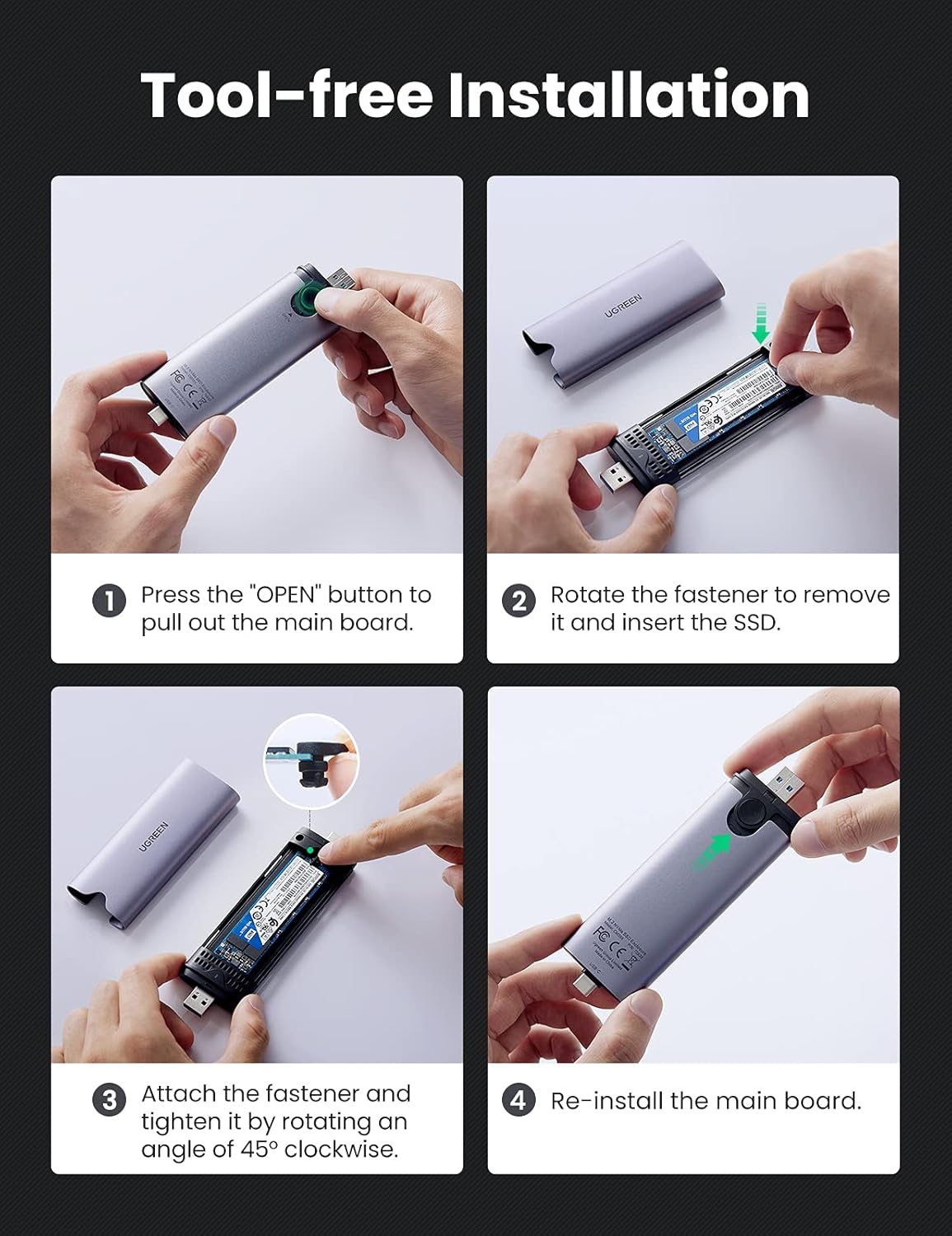 UGREEN M.2 NVMe SSD Enclosure 2-in-1 USB-C USB-A 10Gbps USB 3.1 Gen 2 Tool-Free M B&M Key 2242 2280 External Case (70532) Ugreen
