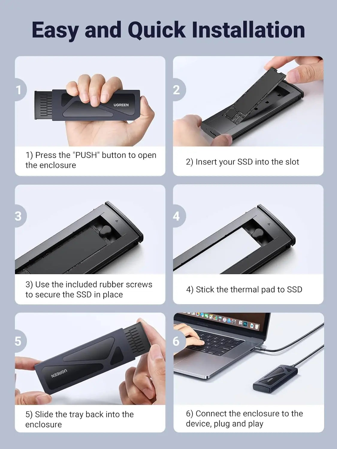 UGREEN NVMe M.2 SSD Enclosure USB 3.2 Gen 2 10Gbps High Speed Aluminum Portable M.2 to USB-C 2230 2242 2260 2280 15512 Ugreen