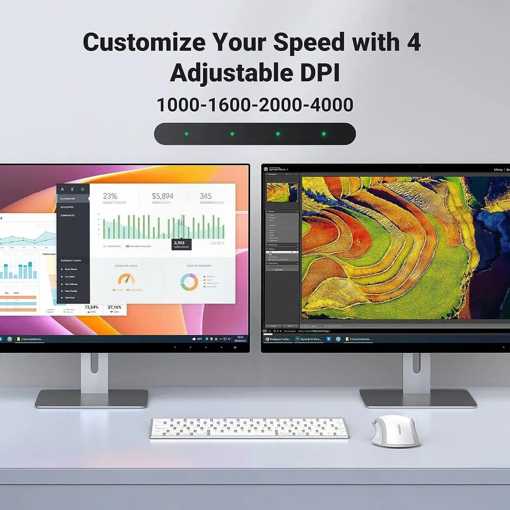 UGREEN Ergonomic 5 Button Silent 2.4G Wireless Bluetooth 5.0 Optical Mouse USB Receiver 4000 DPI MacBook PC White (15805) Ugreen