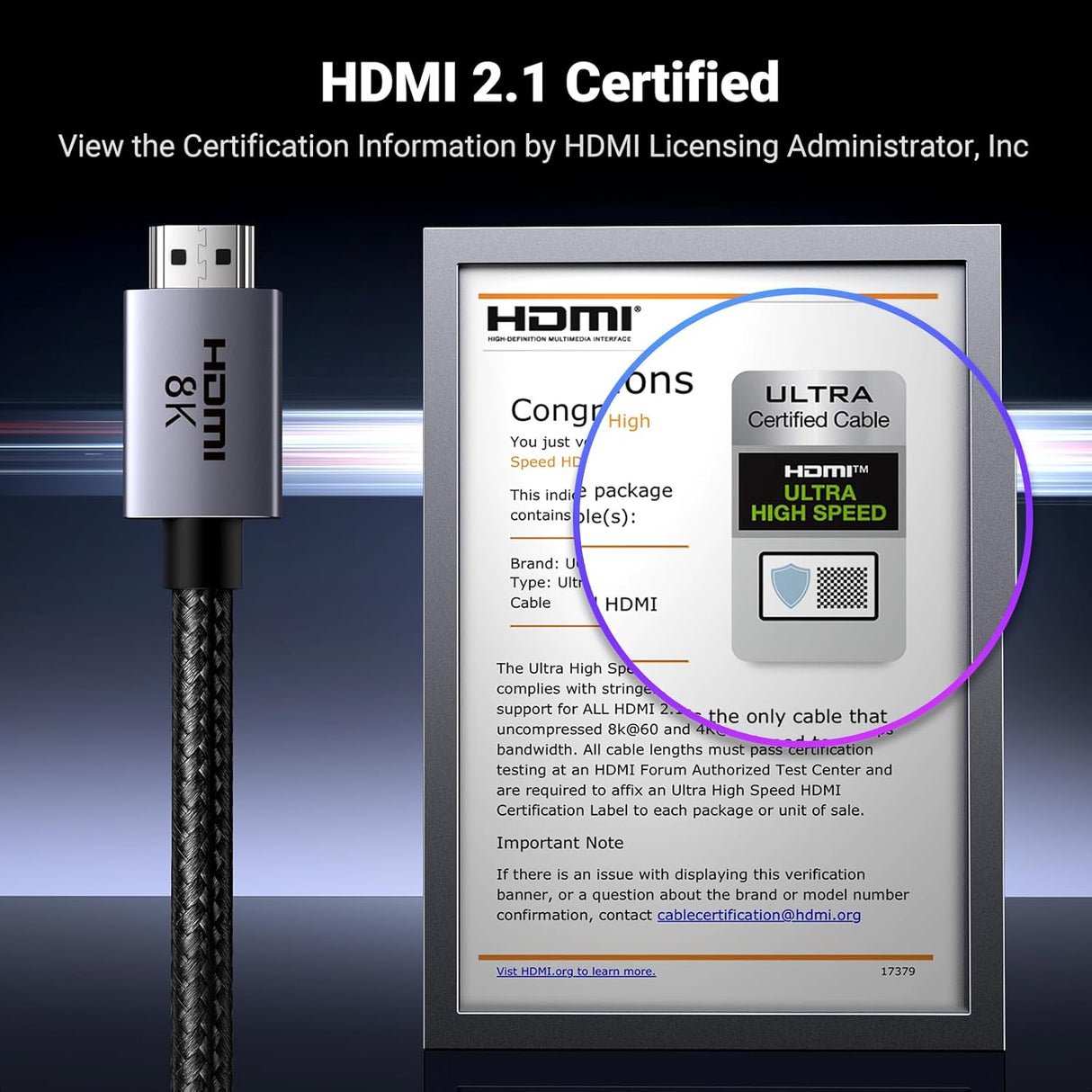UGREEN 2M HDMI 2.1 8K Cable 48Gbps Ultra High Speed Cord 4K240Hz/8K60Hz Support Dynamic HDR eARC Dolby Atmos HDCP Compatible (25910)