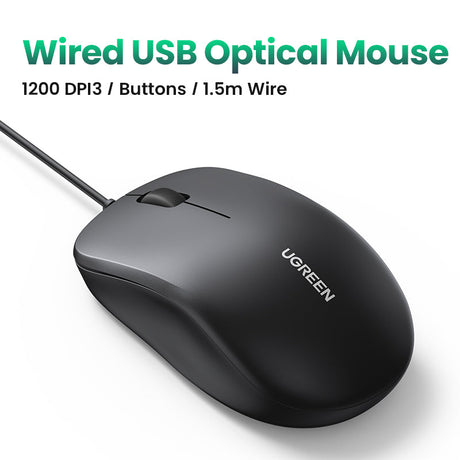 GREEN USB Wired Optical Mouse 3 Button 1200DPI 1.5M Cable Computer Mouse Laptop Desktop PC Gaming Office Mouse 90789 Ugreen