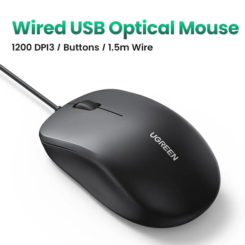 GREEN USB Wired Optical Mouse 3 Button 1200DPI 1.5M Cable Computer Mouse Laptop Desktop PC Gaming Office Mouse 90789 Ugreen