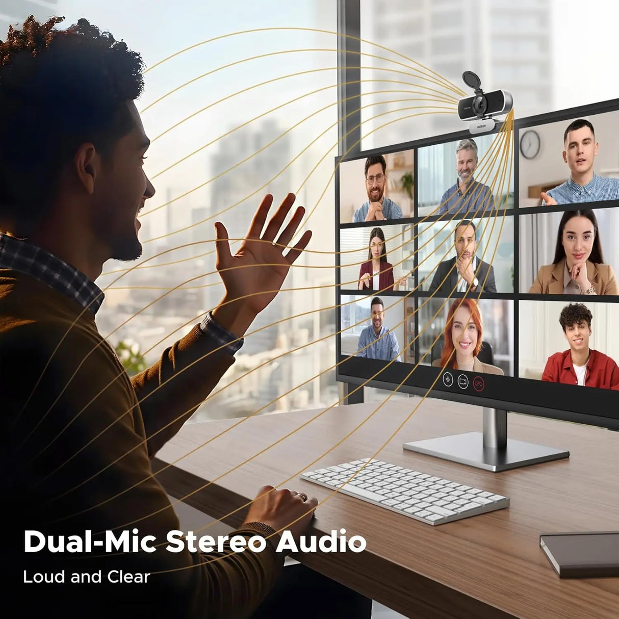 UGREEN 2K Webcam PC Ultra HD 1080P Streaming Camera Dual Microphone Autofocus Low Light USB Plug Play Computer Web Cam (75330)