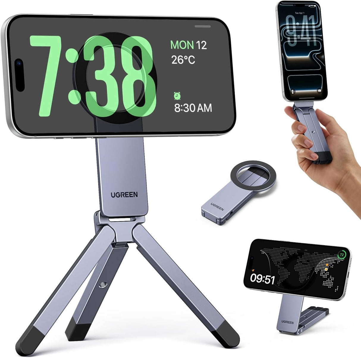 UGREEN LP962 MagSafe-Compatible Magnetic Phone Tripod & Handheld Grip – 1/4″-20 (75509)