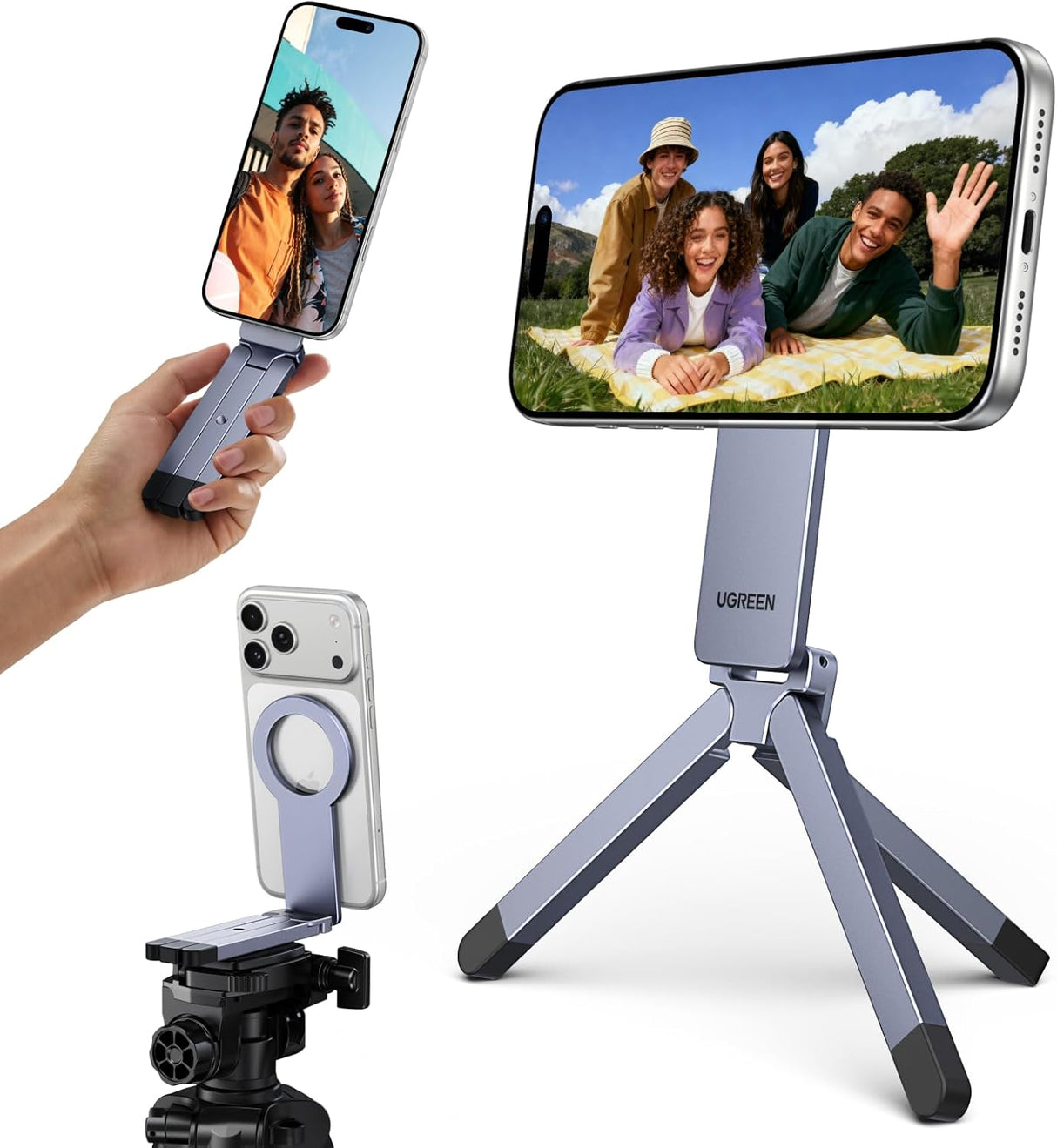 UGREEN LP962 MagSafe-Compatible Magnetic Phone Tripod & Handheld Grip – 1/4″-20 (75509)