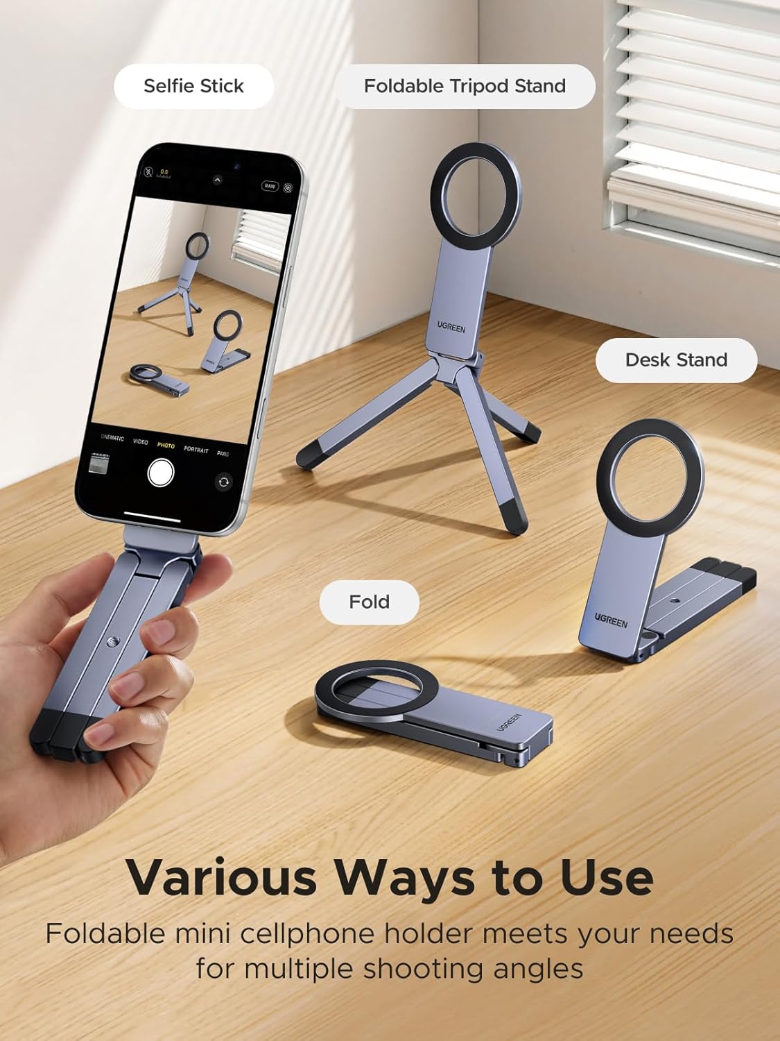 UGREEN LP962 MagSafe-Compatible Magnetic Phone Tripod & Handheld Grip – 1/4″-20 (75509)