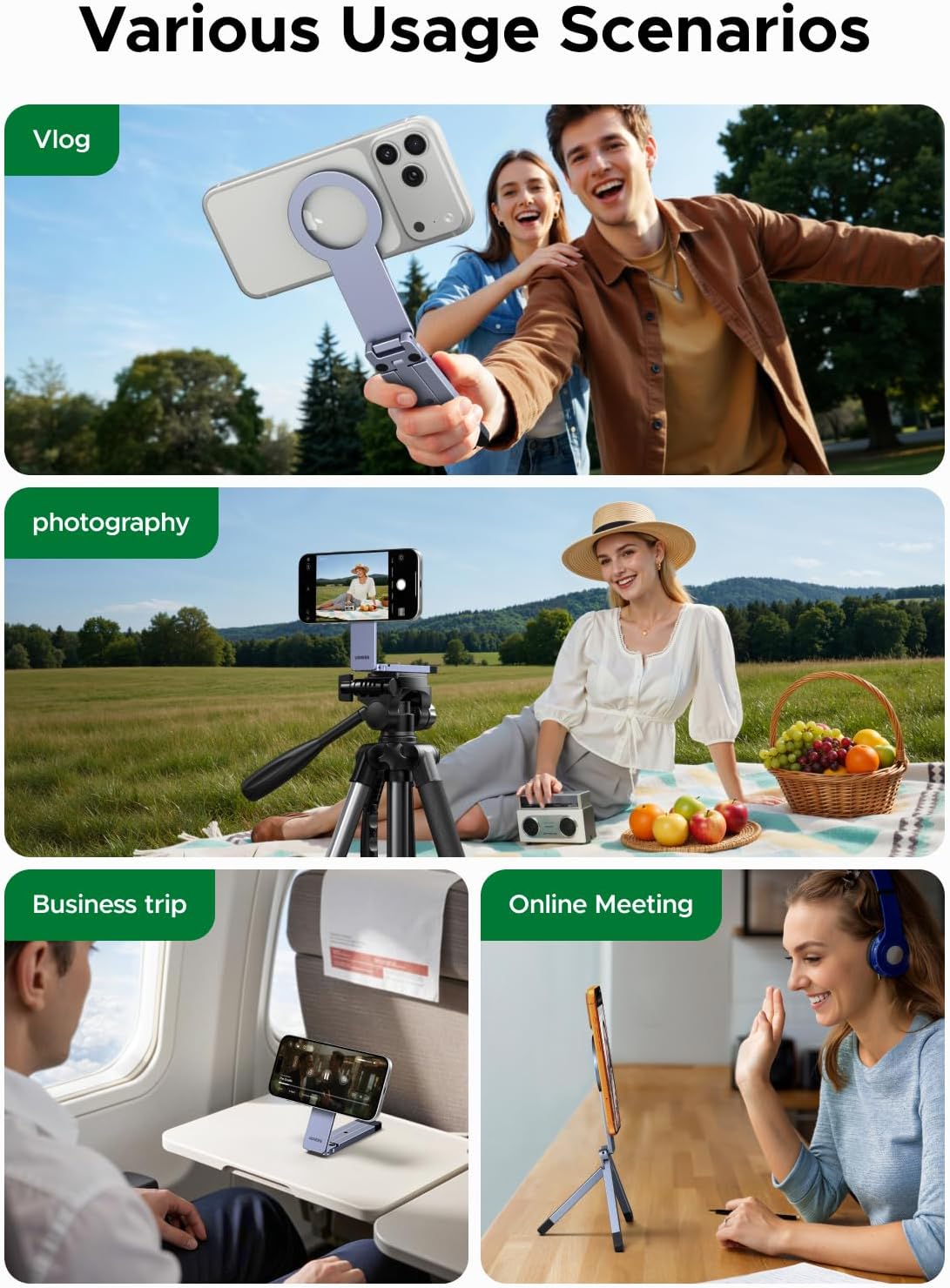 UGREEN LP962 MagSafe-Compatible Magnetic Phone Tripod & Handheld Grip – 1/4″-20 (75509)