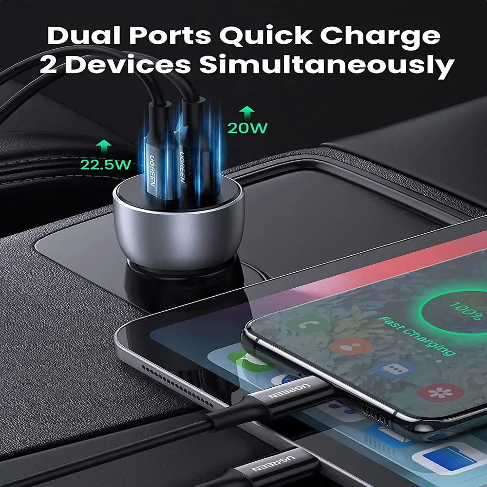 UGREEN 52.5W USB C Car Charger PD 30W QC 18W Fast Car Charging iPhone 14 13 12 iPad Galaxy S23 S22 S21 Pixel 7 6 (60980) Ugreen