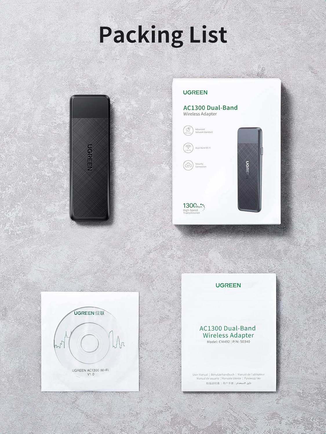 UGREEN AC1300 Dual Band WiFi Adapter USB 3.0 Wireless Network Dongle 5GHz 2.4GHz Desktop PC Laptop Windows Mac 50340 Ugreen