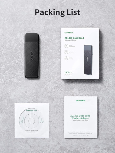 UGREEN AC1300 Dual Band WiFi Adapter USB 3.0 Wireless Network Dongle 5GHz 2.4GHz Desktop PC Laptop Windows Mac 50340 Ugreen