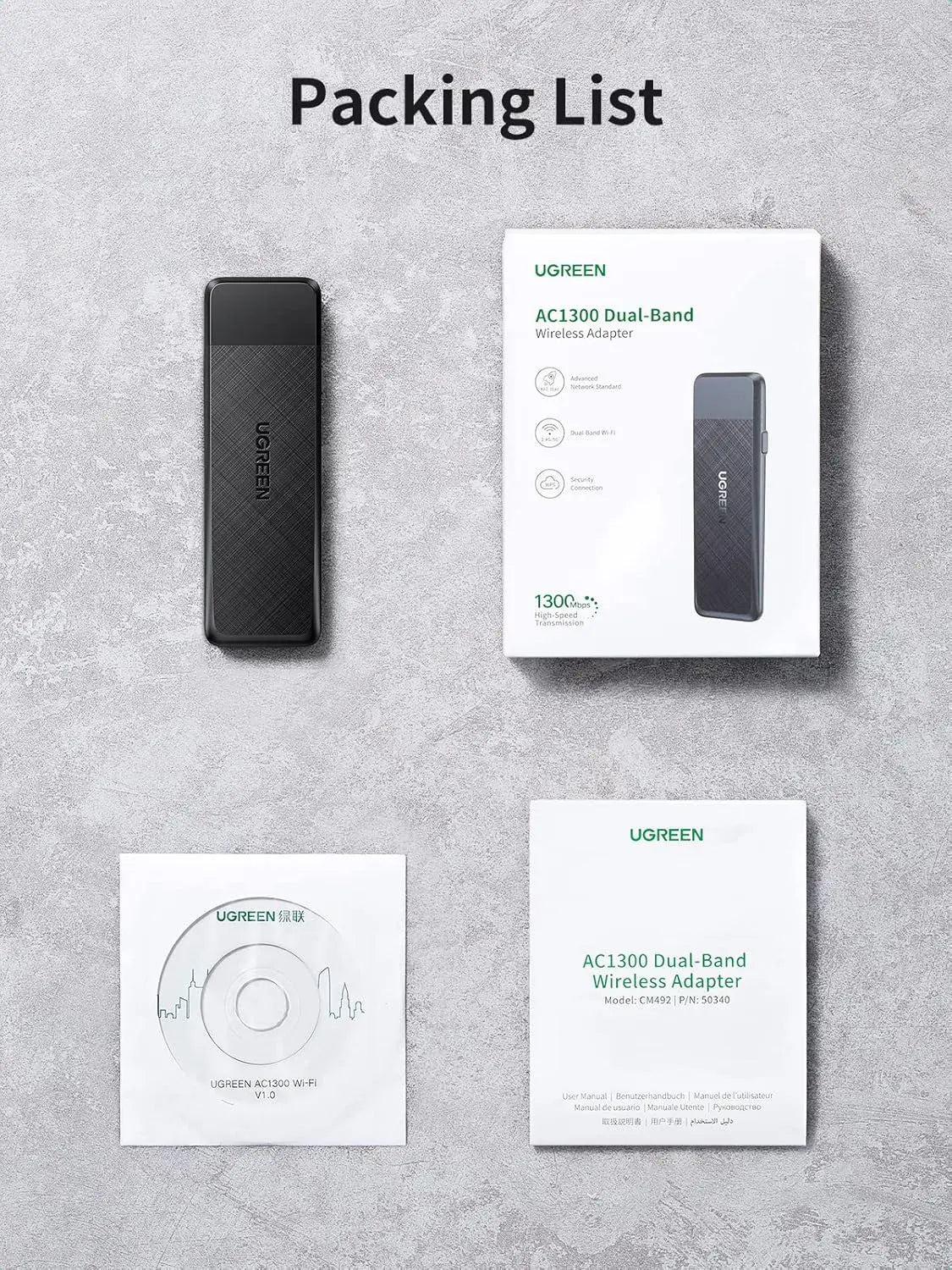 UGREEN AC1300 Dual Band WiFi Adapter USB 3.0 Wireless Network Dongle 5GHz 2.4GHz Desktop PC Laptop Windows Mac 50340 Ugreen