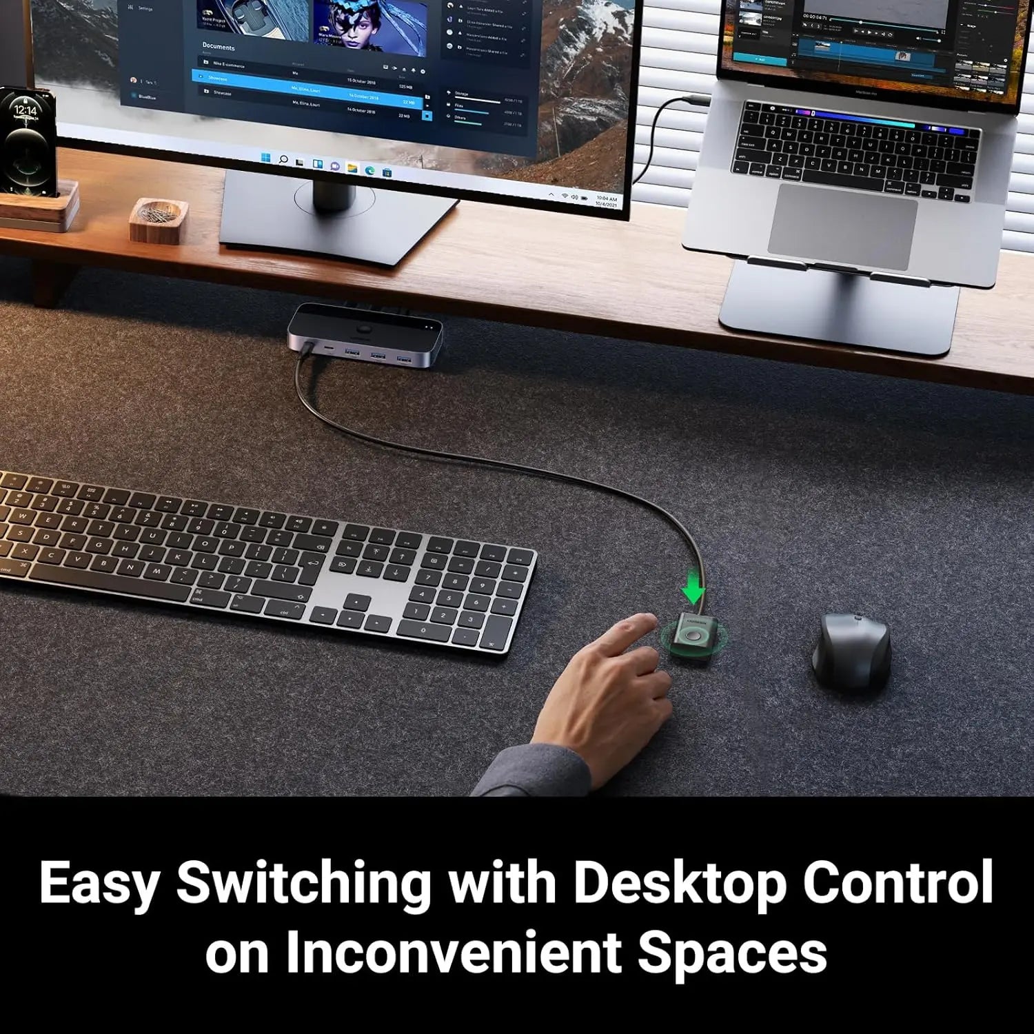 UGREEN USB 3.0 Switch 2 Computer Sharing USB C A Device 4 Port Switcher Keyboard Mouse Printer 2 USB3.0 Cable Remote (15705)