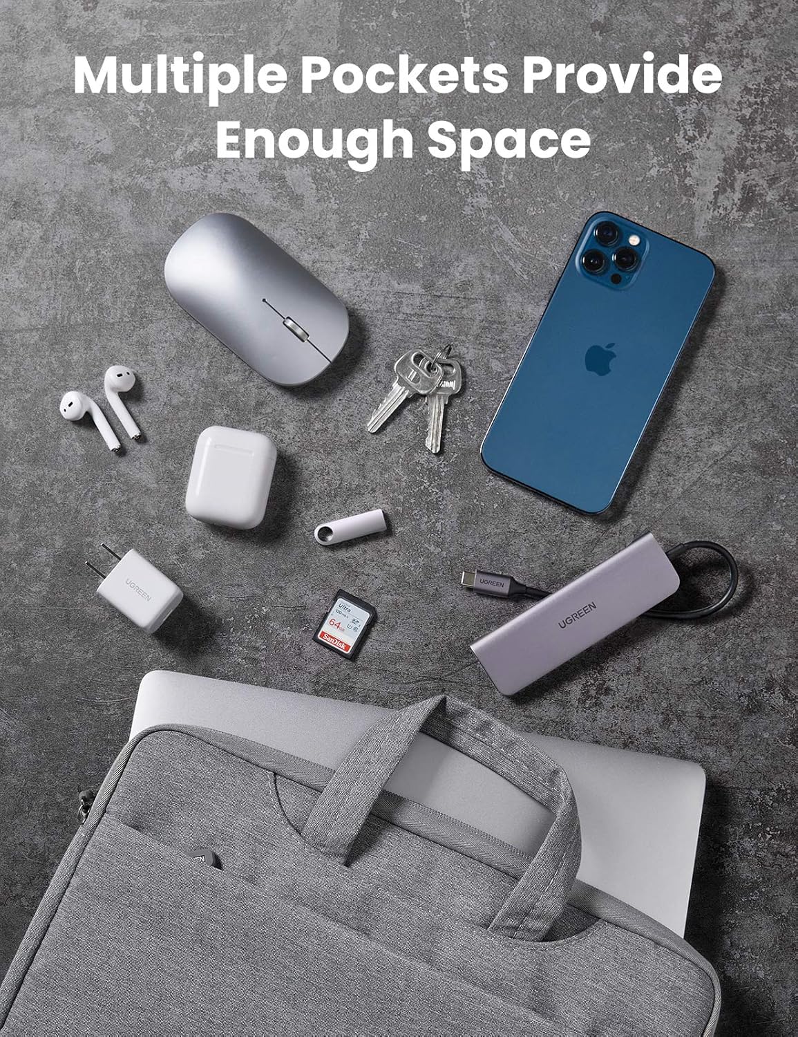 UGREEN 15.6 Inch Laptop and Tablet Case - Laptop Shoulder Bag Business Briefcase Laptop Bag - Compact Tablet Computer Carrying case with Accessory Storage Pockets Gray 30325