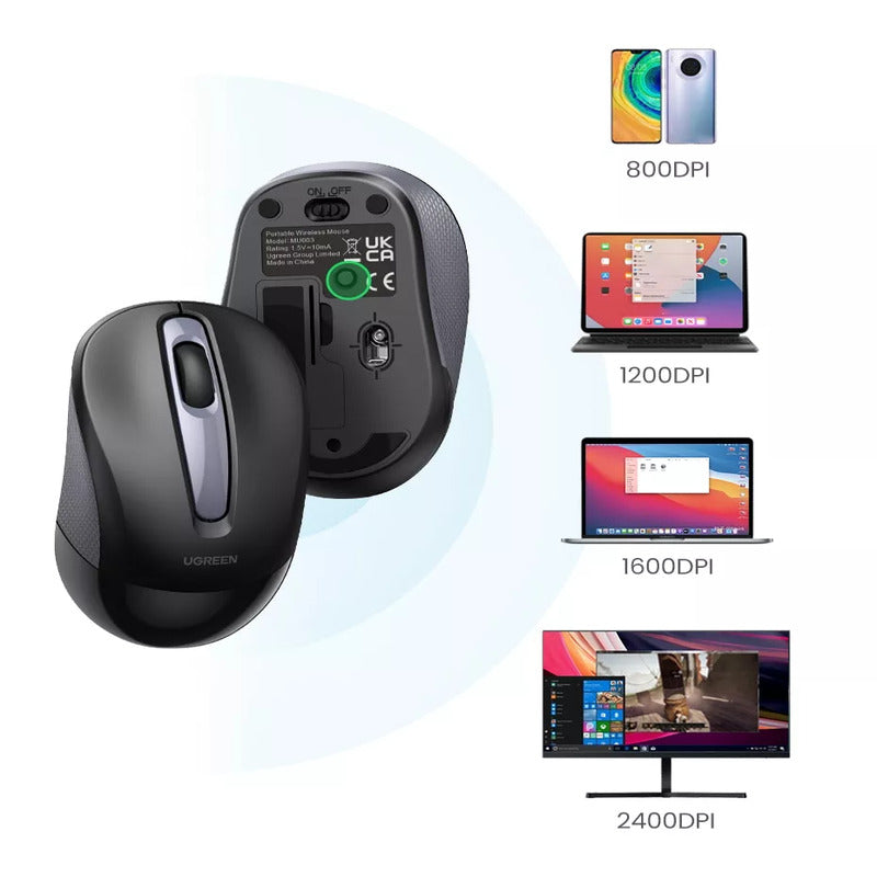 UGREEN 2.4G Silent Wireless Optical Mouse Metal Scroll USB Receiver 2400 DPI PC Laptop Computer Chromebook MacBook (90371) Ugreen