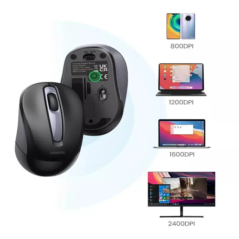 UGREEN 2.4G Silent Wireless Optical Mouse Metal Scroll USB Receiver 2400 DPI PC Laptop Computer Chromebook MacBook (90371) Ugreen